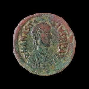 Ancient Byzantine empire bronze follis of Anastasios I