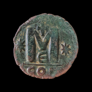Ancient Byzantine empire bronze follis of Anastasios I