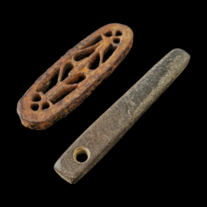 Viking period whetstone and ornamented iron fire striker