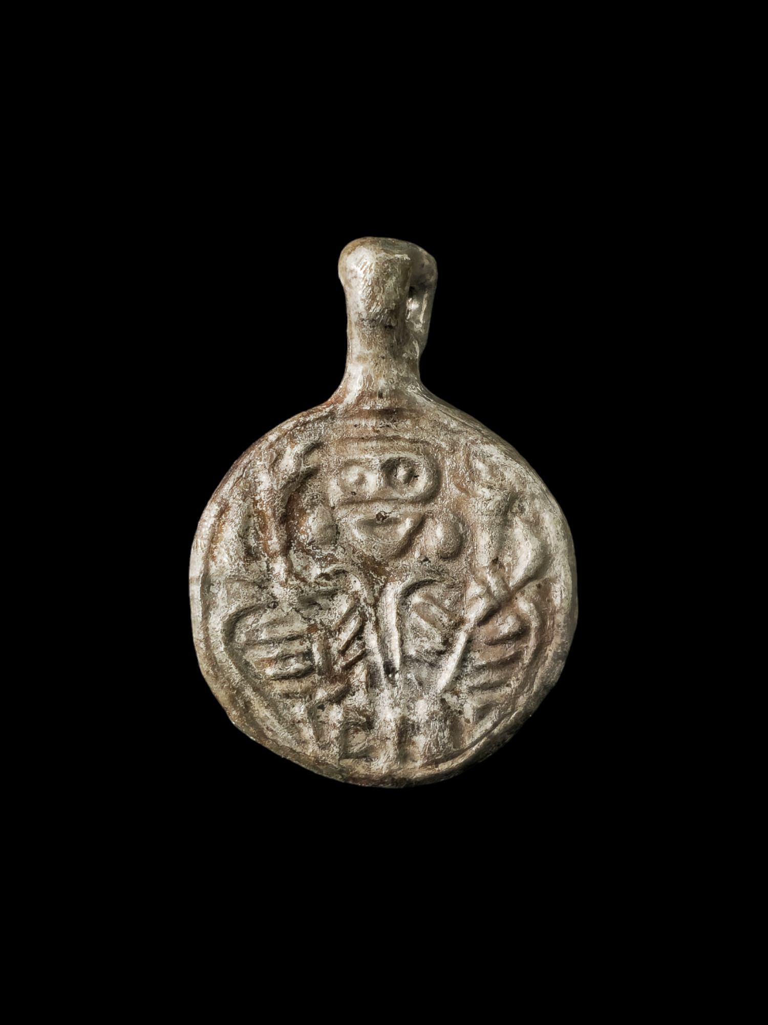 Viking period silver "Odin with two birds" pendant