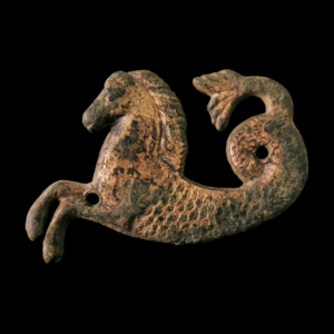 Medieval gilded bronze Hippocampus figure
