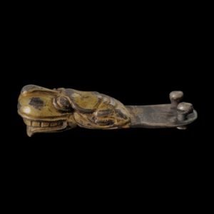 Medieval gilded silver lion head belt strap end