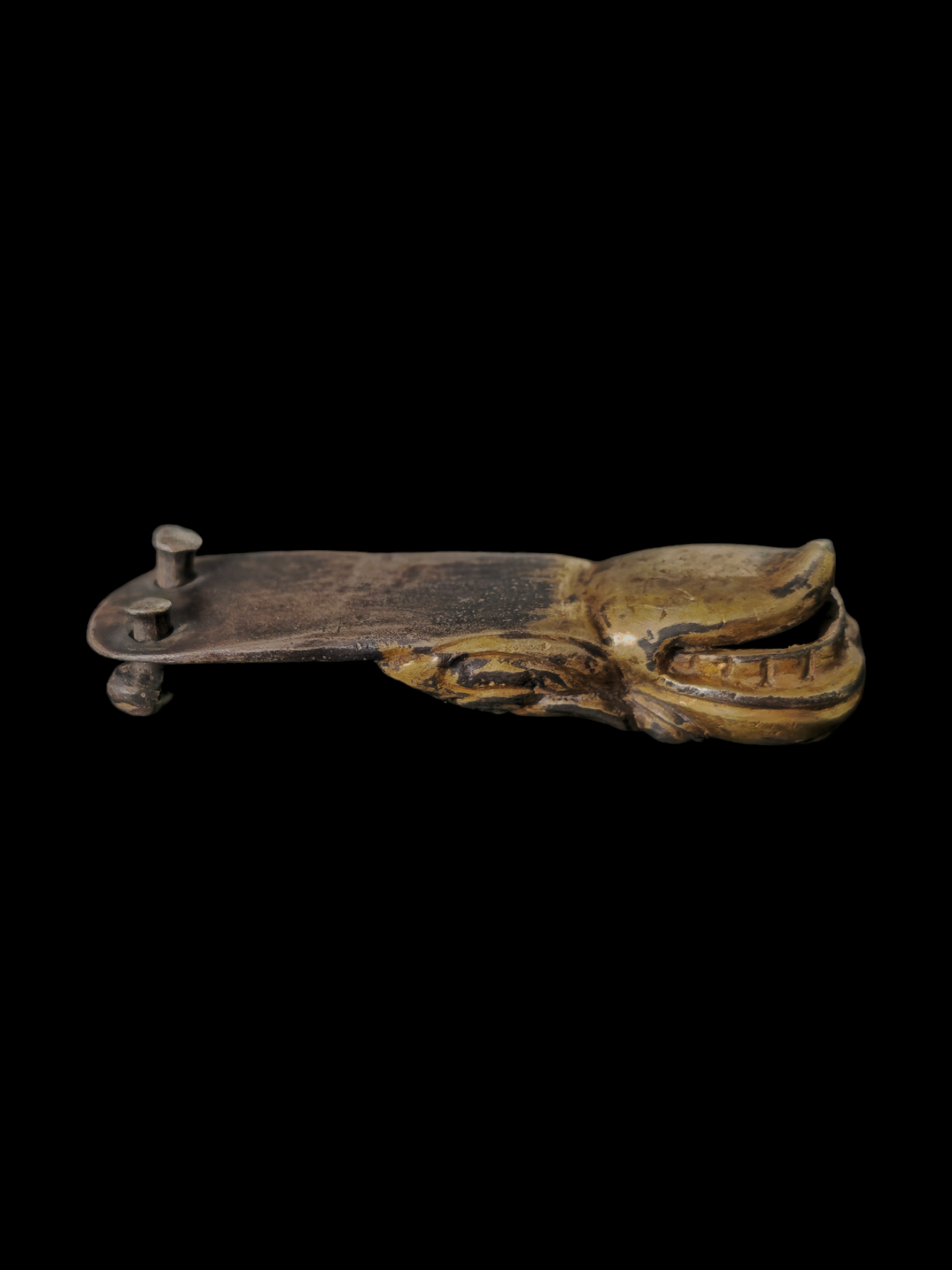 Medieval gilded silver lion head belt strap end - Image 9